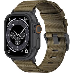 Nylon Watch Band for Apple Watch Ultra 3/2/1 Band 49mm 46mm 45mm 44mm 42mm(Series 1 2 3), Adjustable Breathable iWatch Straps for Apple Watch Ultra Bands for Men 11/10/9/8/7/6/SE/5/4/3/2/1 (Khaki (Black buckle))