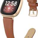 EDIMENS Leather Bands Compatible for Fitbit Versa 3 / Fitbit Versa 4 / Fitbit Sense for Women Men, Genuine Leather Bands Replacement Wristbands Straps Compatible with Versa 3 / Versa 4 / Sense (Small 5.7"-7.8", Brown)