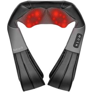 Nekteck Shiatsu Neck Massager for Pain Relief Deep Tissue with Heat, 3D Kneading Massage Pillow Back Shoulder Massagerfor Body Muscle, Plug-in Use for Home Office Car, Gifts for Mom Dad Him Her