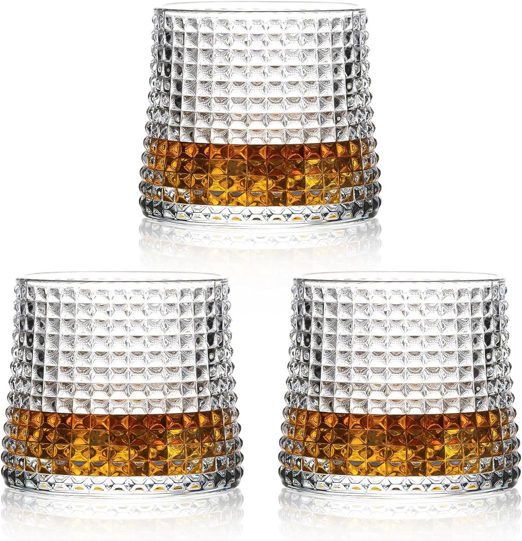 Whiskey Glasses -6 oz Old Fashioned Set of 3, Small Cocktail Bourbon Alcohol, Whiskey Glasses (Crystal Lattice)