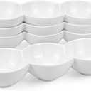 Yesland 3-Compartment Porcelain Appetizer Serving Tray - Set of 4 - White 10 Oz Triplet Bowl, Bowl Set, Perfect for Snacks, Dips, Condiments