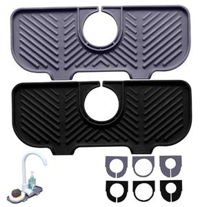 Sgqtqybk Sink Faucet Mat Splash Guard, Faucet Mat with 3 Adjustable Holes, 6° Slope Sink Splash Guard for Kitchen and Bathroom Countertops, Black