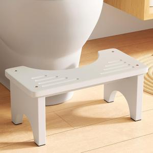 Uaniar White Wooden Poop Stool Adult, Bamboo Toilet Stool Squat, Wood Squatting Potty for Adults, Sturdy Toilet Foot Pooping for Bathroom, White