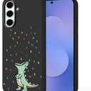 Unov Case Designed for Galaxy S25 FE, Black Phone Case with [Anti-Slip Embossed Pattern], Shockproof Slim Protective [Anti-Scratch TPU] Back Cover, Rainbow Dinosaur