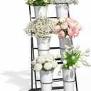 Black Tiered Flower Display Stand with 6 Buckets, Rolling 3-Tier Floral Cart for Florists, Markets & Events, Mobile Flower Presentation Rack for Shop, Patio or Wedding Setup