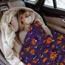 Funny Blanket Cat Pumpkin Throws for Kids Adults Pumpkin Cat Home Decor Gifts Flannel Blanket 40"x50" (Purple-hl1)