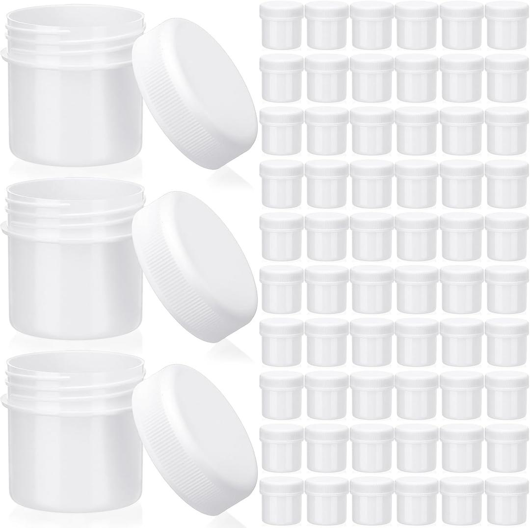 Meanplan 100 Pcs 1 oz Plastic Container Jars with Lids Round Leak Proof Refillable Small Cosmetic Jars for Lotion, Cream, Makeup, Eye Shadow, Rhinestone, Samples, Pot, Travel Storage(White)