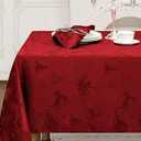 Romanstile Red Christmas Tablecloth Rectangle - Jacquard Deer Xmas Tree Thick Table Cloths Waterproof & Stain Resistant Washable Table Cover for Holiday Winter Dining Party (60 x 84 inch)