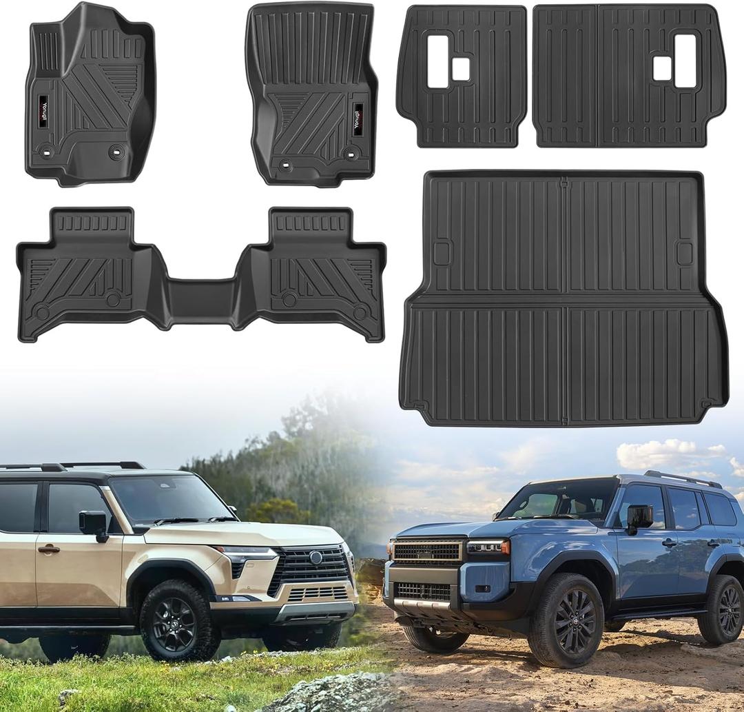 for 2024 2025 2026 Toyota Land Cruiser/Lexus GX550 5 Seat Floor Mats Trunk Cargo Liner and Backrest Mats TPE All Weather Protection Mat Accessories (only for 5 Seater Full Set)