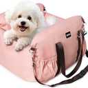 Dog Booster Car Seat for Small Dogs with Heavy Duty Safety Belt and Lock, Waterproof Detachable Dog Travel Bed for Car with Storage Pocket Up to 25lbs, Memory Foam Filling for Max Support