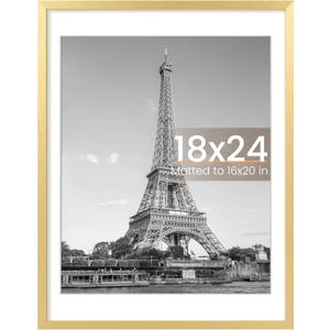 upsimples 18x24 Picture Frame, Display Pictures 16x20 with Mat or 18 x 24 Without, Wall Hanging Poster Frames, Gold, 1 Pack
