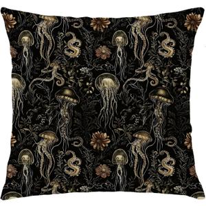 Vintage Elegant Ocean Pillow Covers 18x18, Ocean Beachy Room Decor, Coastal Beach Marine Animals Jellyfish Octopus Aquatic Flower Plant Decorative Throw Pillow Covers