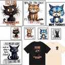 8 Sheets Funny Cat Iron on Transfer Patches Cat Day Iron on Decals Stickers Cute Blue Yellow Grey Animal Designs DIY Crafts Heat Transfer Vinyl Stickers Appliques for Clothing T Shirts Bag Decorations