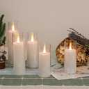 Amagic Pure White Flameless Candles, Battery Operated Candles, Acrylic Flickering LED Pillar Candles with Remote Control and Timer, 3D Wick, Yellow and Blue Glow, D2.2 xH5 5" 6" 7" 8", Set of 5