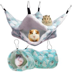 2 Pieces Small Animals Pet Cage Hammock Hanging Tunnel, Guinea Hammock Bed Accessories for Ferret Rat Chincilla (Green)
