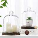 MyGift Clear Cloche Glass Dome, Display Bell Jar with Top Handle and Rustic Brown Solid Wood Base, Set of 2