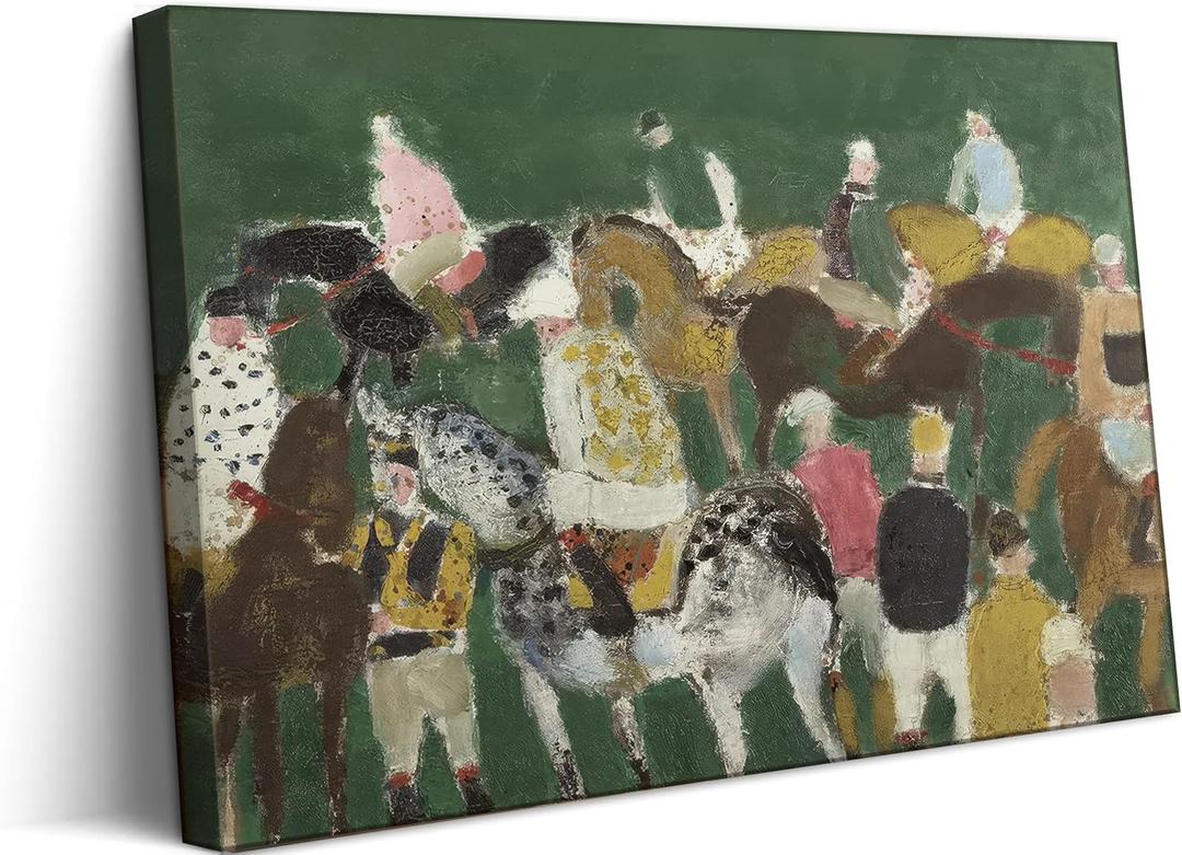 Abstract Equestrian Canvas Wall Art Vintage Farmhouse Rustic Wall Decor Picture Retro Majestic Horse Painting Print Cottage Core Landscape Poster Artwork for for Living Room Bedroom Decorate, Framed (24L''x16W'')