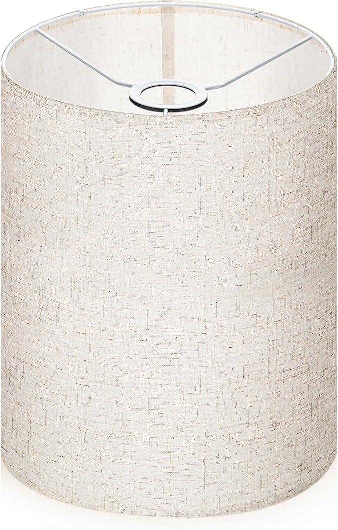 Beige Tall Lamp Shade, Drum Lamp shades, Replacement Drum Lamp Shade Natural Linen Hand Crafted for Table Lamps, Floor Lamps, Chandelier Lamp, Easy Assembly Required(9.8" Top X 9.8" Bottom X 13" High)