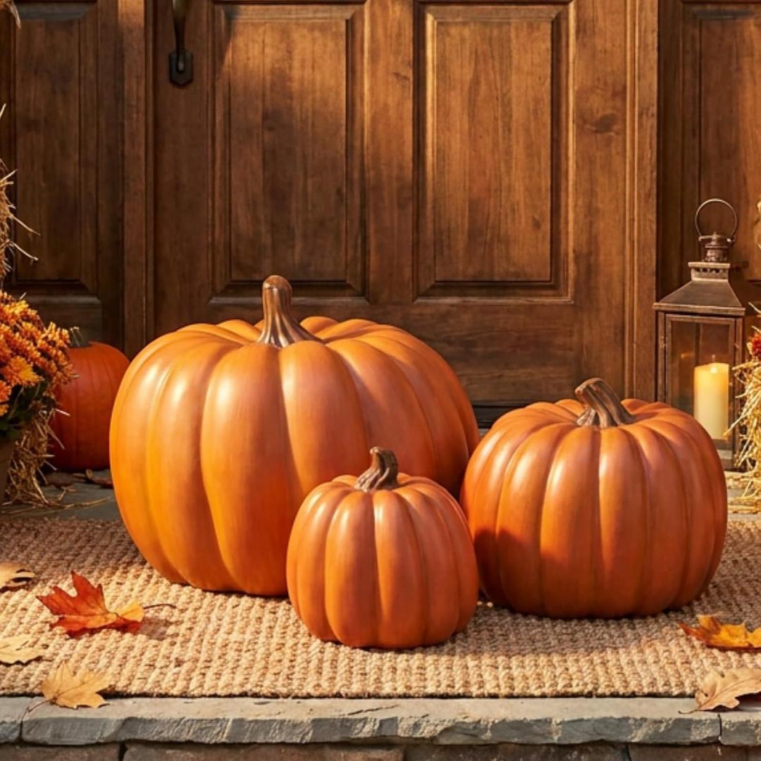 Marsui 3 Pcs Outdoor Pumpkins for Fall Porch, Resin Stackable Pumpkins
