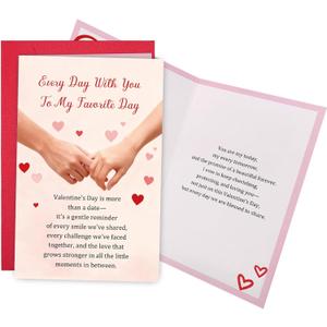 4 x Ogeby Romantic Hand Holding Valentine's Day Card for Him Her, Valentines Love Letter Card for Husband Wife Partner, Every Day With You To My Favorite Day
