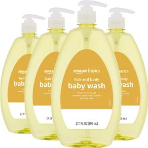 Amazon Basics Tear-Free Baby Hair and Body Wash, 27.1 Fluid Ounce, Lightly Scented, 4-Pack (Previously Solimo), 06/06/2028