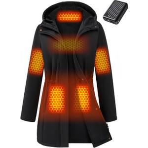 Wulcea Graphene Heated Softshell Jacket for Women 12V Fast Charge 18400mAh Large Capacity (Black)
