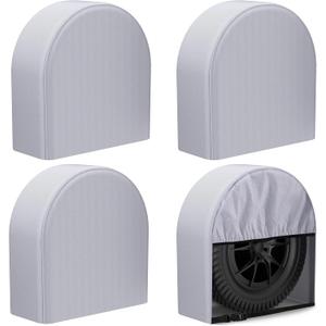 eletecpro RV Tire Covers 4 Pack, Waterproof Wheel Covers with Tough 600D Oxford Fabric, UV Protective Accessories for Trailer, SUV, Truck, Camper, Universal Fit 26-29 Inch Tire Diameters, Gray
