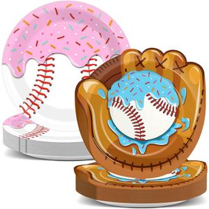 50Pcs Ice Cream Drip Baseball Paper Plates Sports Themed Birthday Party Decorations 9 Inch Baseball Ice Cream Theme Dinner Plates Disposable Tableware for Birthday Team Celebration Game Day Supplies