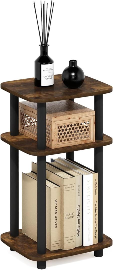 Furinno JUST Side Table, 3-Tier Turn-N-Tube End Table with Open Shelf, Round Curve Corner Night Stand, Bedside Table, Easy Assembly, for Living Room, Bedroom, Amber Pine (1-Pack, Plastic Frame)