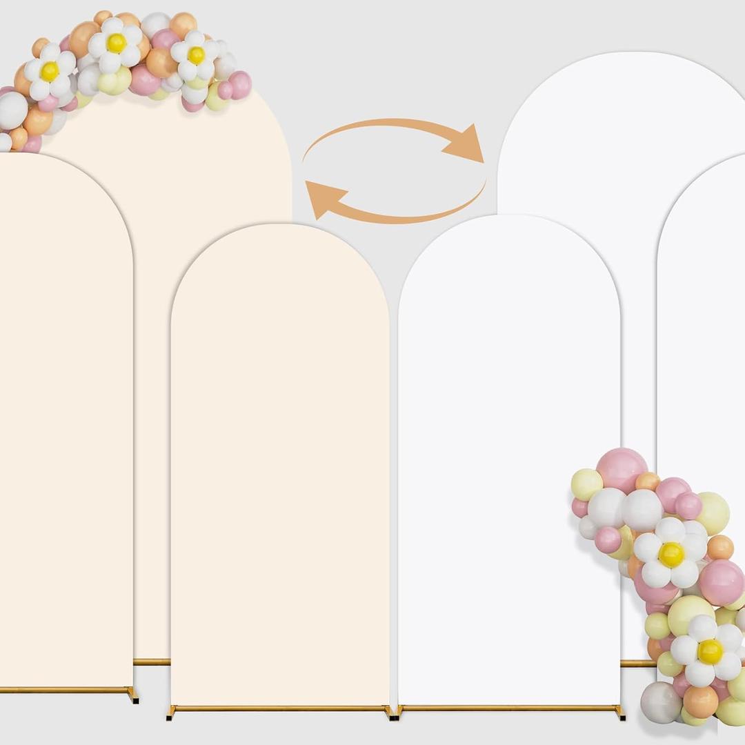 Double Color Arch Backdrop Cover Set of 3 - 6ft/6.6ft/7.2ft Wedding Spandex Fitted Covers for Round Top Arch - Baby Party Birthday Banquet Shower (White+Cream)