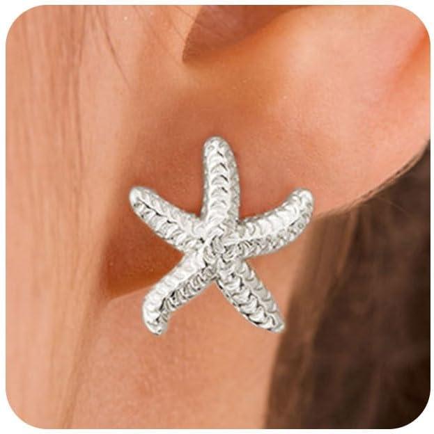 VRIUA Starfish Earrings for Women - 14K Gold/Silver Plated Dainty Starfish Seashell Earrings Hypoallergenic Summer Beach Ocean Inspired Jewelry
