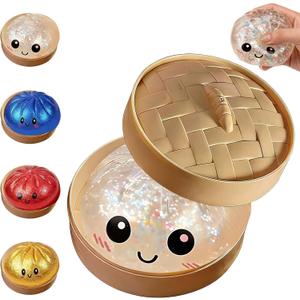 Dumpling Squishies,Giant Glitter Dumpling Box, Colorful Dumplings Stress Balls Fidget Sensory Toy, Soft Squeeze Decompression Dough Gift ,Easter Basket Stuffers (White)