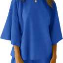 Tankaneo Womens Pajama Sets 3/4 Sleeve Oversized Tops and Elastic Waist Shorts Lounge Sets Loungewear (Large, Blue)