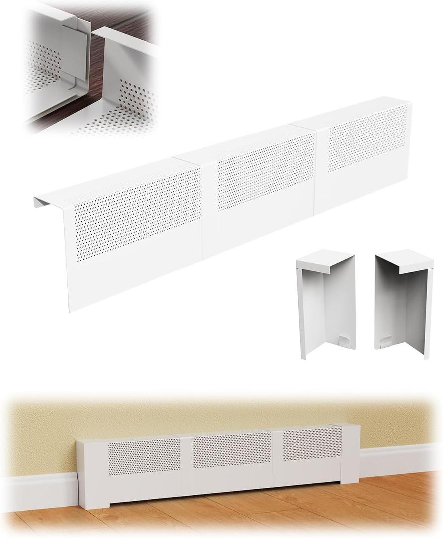 3FT Baseboard Heater Cover, Adjustable Size with Endcap for Radiator, White