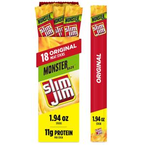 Slim Jim Monster Smoked Meat Sticks, Original Flavor, High Protein Easter Basket Stuffer for Men, 1.94 oz. (18 Count) (EXP 03/25/26)