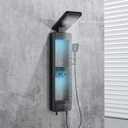 ELLO&ALLO LED Shower Panel Tower System with Shelf, Rainfall Shower Head and Rain Massage System with Body Jets, Stainless Steel Bathroom Fixtures, Matte Black
