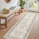 Washable Rug 3x8 Hallway Runner Rug-for Entryway Bedroom Kitchen Room Corridor Decor -Stain & Fade Resistant Non Slip Backing Carpet,Ultra-Thin Vintage Long Carpets(Camel/Beige)