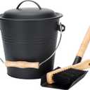 1.5-Gallon Metal Ash Bucket with Lid, Shovel, Broom - For Fireplaces, Wood Stoves