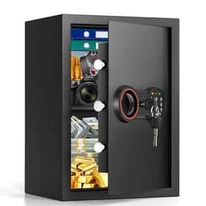 2.6 Cub Large Home Safe Fireproof Waterproof, Anti-theft Fireproof Safe Box with Programmable Keypad, Spare Keys and Removable Shelf, Digital Security Safesfor Home Money Firearm Documents Medicines