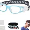 Safety Glasses Kids Sports Goggles Lacrosse Basketball Racquetball Eyewear Replaceable to Prescription Lenses (G8029 Blue Frame White Pad)