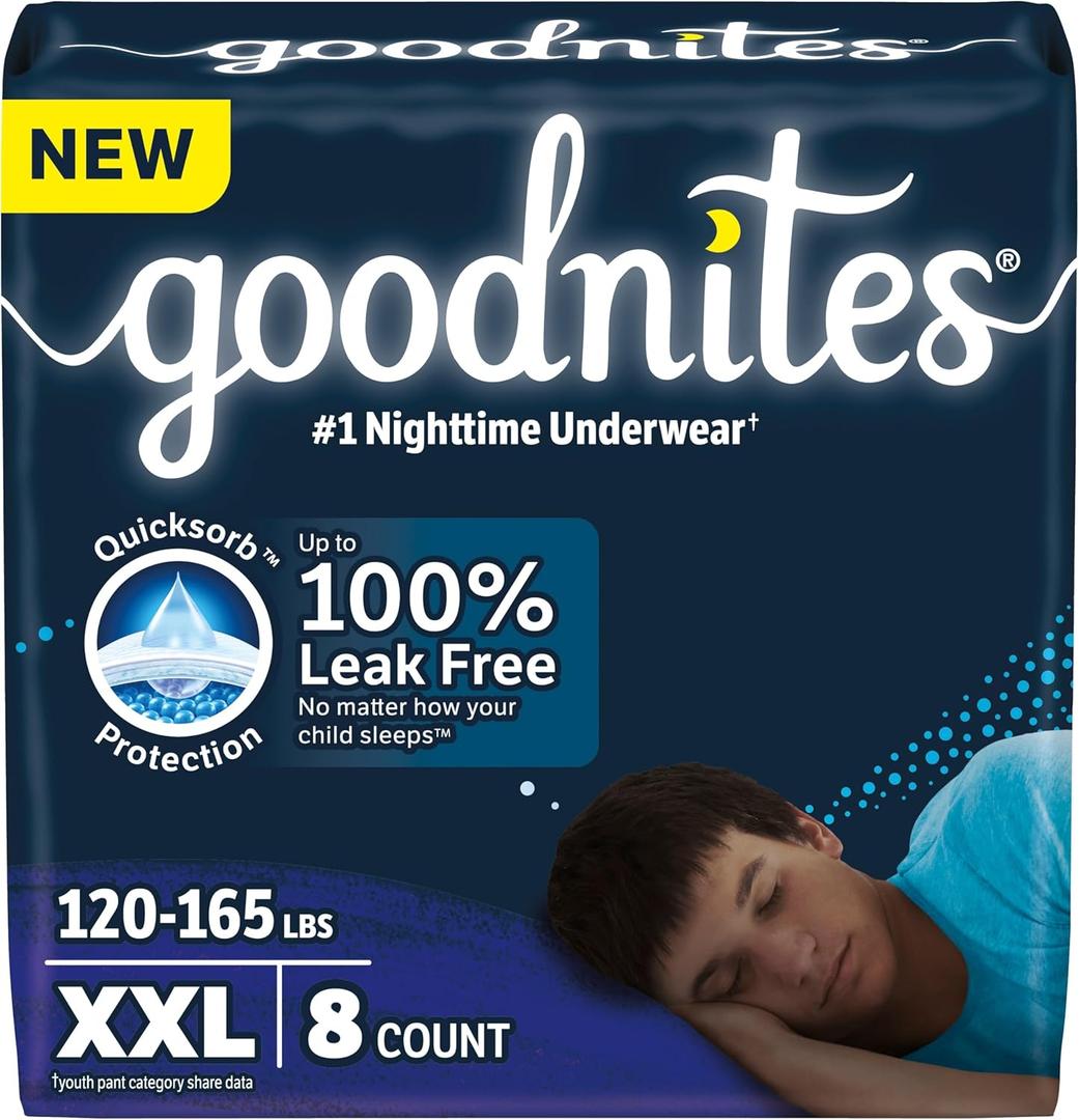 Goodnites Boys' Nighttime Underwear, Size XXL (120-165 lbs), 8 Ct, Packaging May Vary