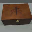 Leinuosen Christian Wooden Cross Keepsake Box 11x7.8x5.1 Inch Religious Memory Storage Box Baptism First Communion Christening Gifts Engraved Joshua 1: 9 Bible Verse for Confirmation Mementos Jewelry