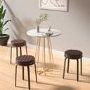 Sofeya Bar Stool Set of 2, 18.5 Inch Backless Round Faux Leather Stool with Metal Legs, Modern Stackable Upholstered Seated Short Bar Stools Chairs for Dining Room, Kitchen, Party, Brown