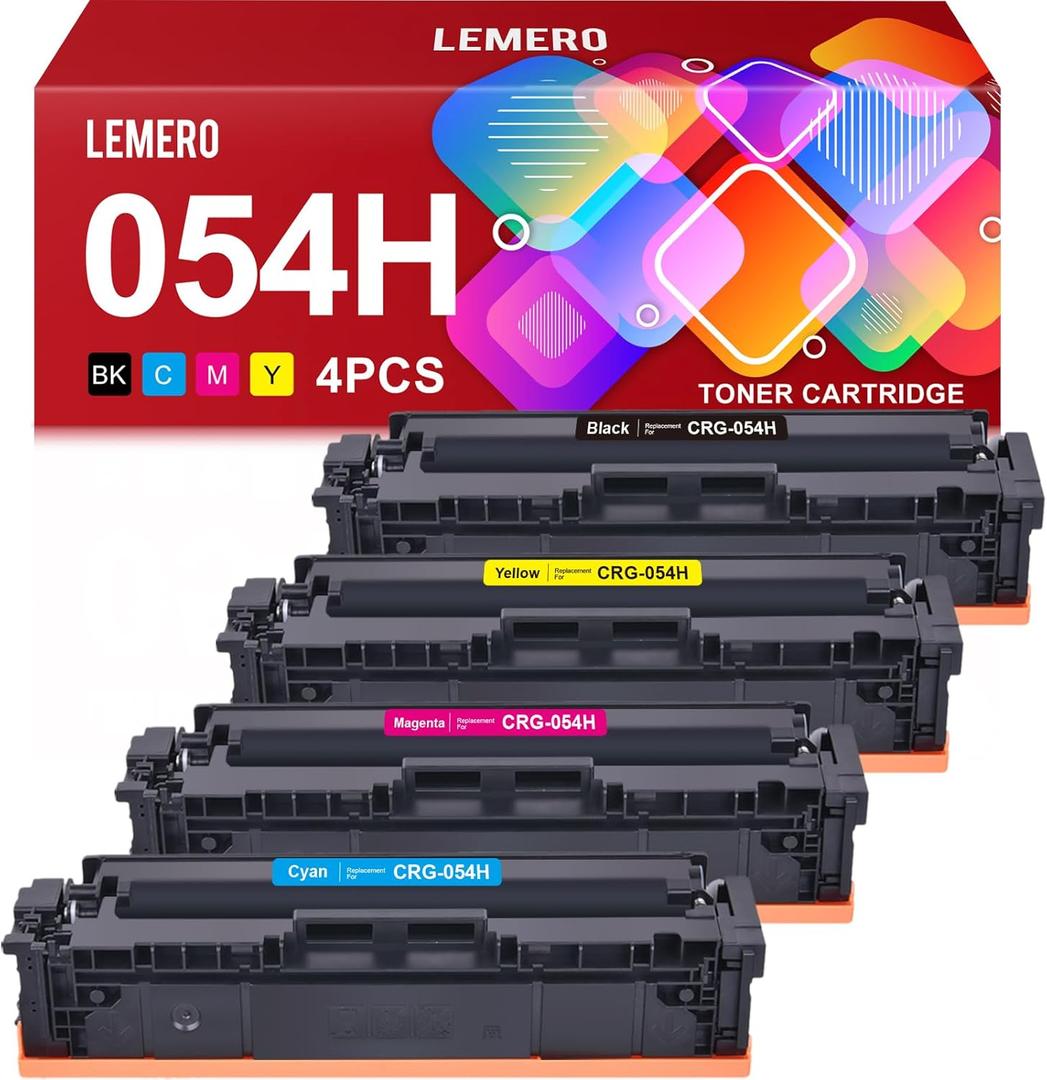 LEMERO Compatible 054H Toner Cartridge Replacement for Canon 054 054H Toner Cartridges Set for Canon Color ImageCLASS MF644Cdw MF642Cdw LBP622Cdw MF641Cw Printer (Black Cyan Magenta Yellow, 4-Pack)