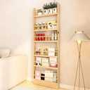 Behind The Door Bookshelf, Wooden Kids Bookshelf 6-Tier Organizer for Books and Toy Storage Wall Mount for Adult Space-Saving Book Shelf in Bedroom, Living Room, Playroom Wood (23.4"Wx3.9"Dx69.9"H)