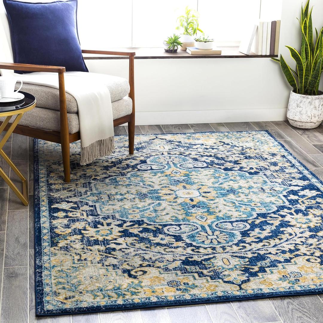 Livabliss Odelia Vintage Bohemian Area Rug,5'3" x 7'3",Navy/Sky Blue