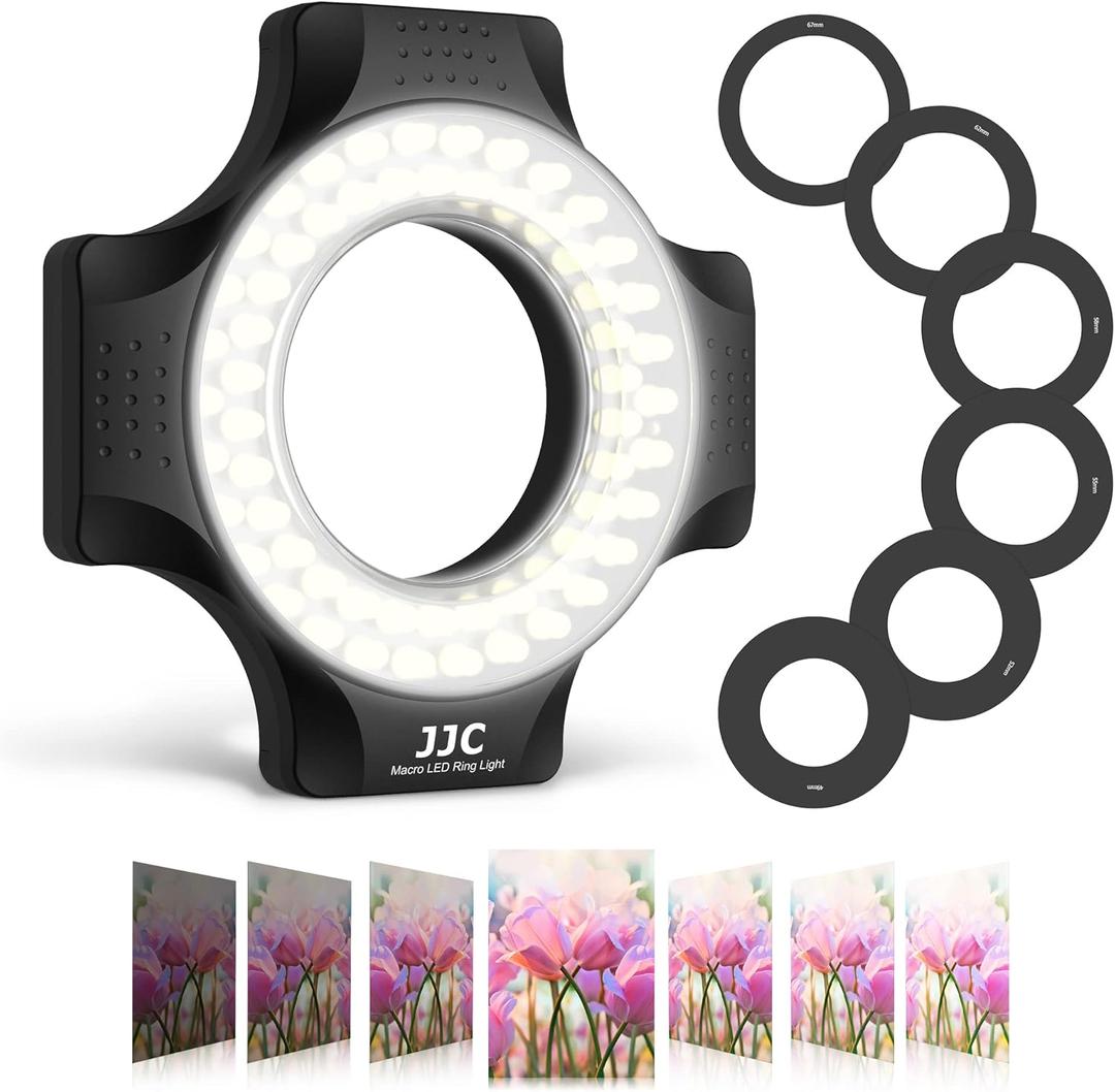 JJC Macro Ring Light for DSLR Macro Lens Canon EF 100mm f2.8L/RF 100mm f2.8L/EF-S 60mm f2.8/Nikon AF Micro 60mm f2.8D/AF-S DX Micro 40mm f2.8G/Z MC 50mm f2.8 with 49/52/55/58 62/67mm Adapter Rings