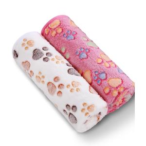 2 Blankets Super Soft Fluffy Premium Fleece Pet Blanket Flannel Throw for Dog Puppy Cat Paw Brown/Pink/White Small(23x16 inch) (23x16 inch (Pack of 2), Paw)