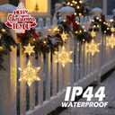 5.3FT Christmas Snowflake Lights w/ 60 LED, 8 Modes Strings Connectable Battery Powered Xmas Icicle Lights w/ 3 Big Snowflake Drops for Indoor Outdoor Xmas Decor, Party, Wedding, Warm White