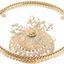 Gold Glass Fruit Tray, Metal Glass Fruit Plate Bucket Basin, Candy Plate with Alloy Base for Display Flowers